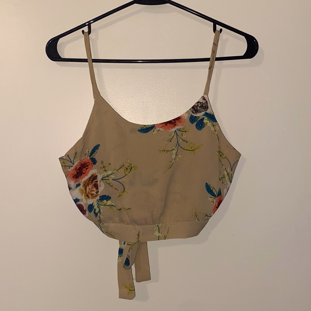Floral Print Self-Tie Cami Crop Top  (S)